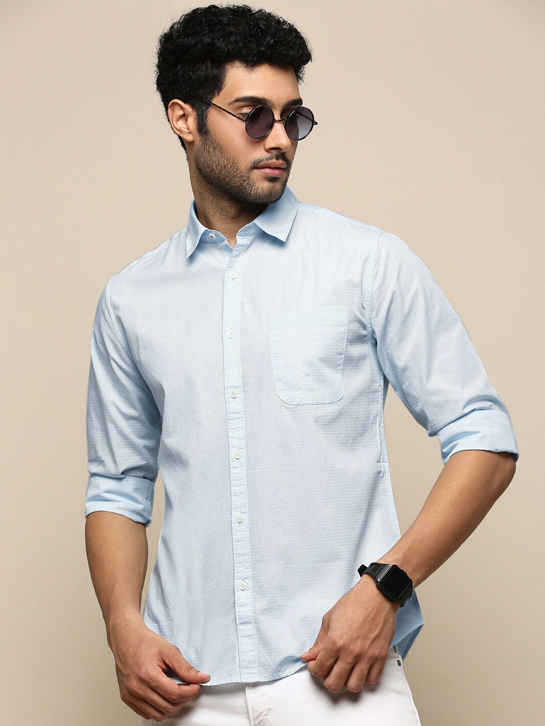 INVICTUS Sport Slim Fit Horizontal Striped Cotton Casual Shirt, Blue