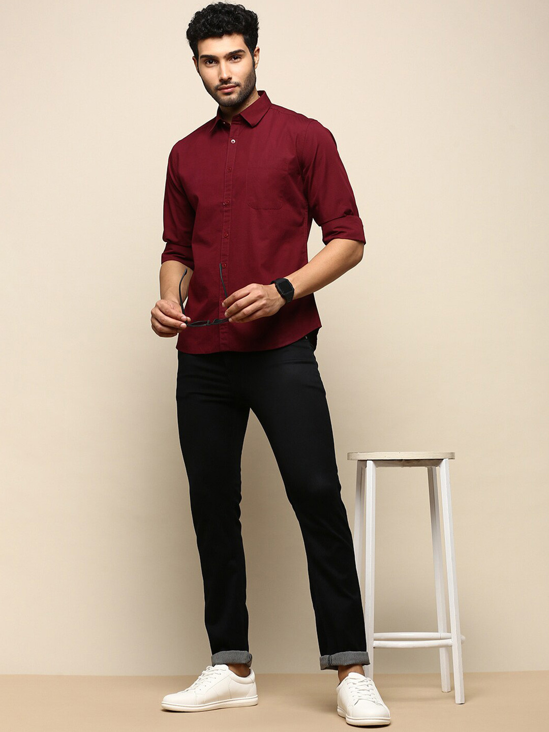 

INVICTUS Sport Slim Fit Horizontal Striped Cotton Casual Shirt, Maroon