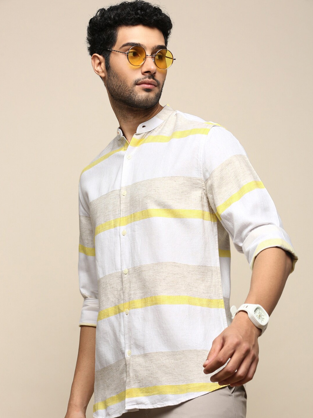 

INVICTUS Sport Slim Fit Horizontal Striped Cotton Casual Shirt, White