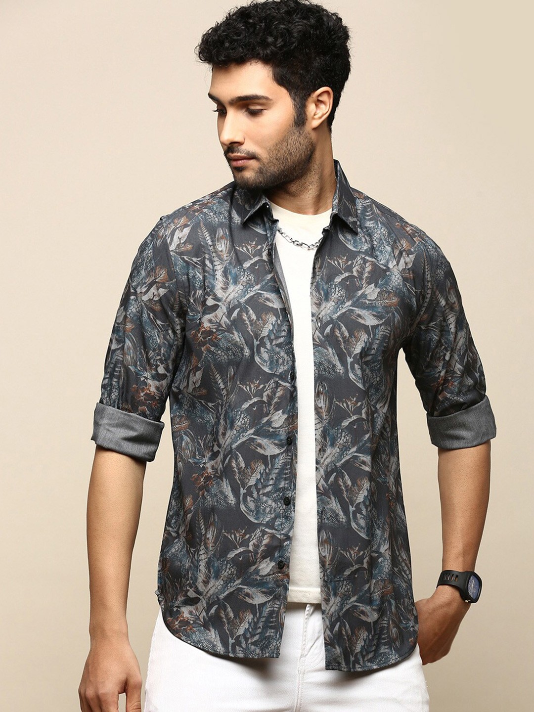 

INVICTUS Floral Printed Club Slim Fit Cotton Casual Shirt, Grey