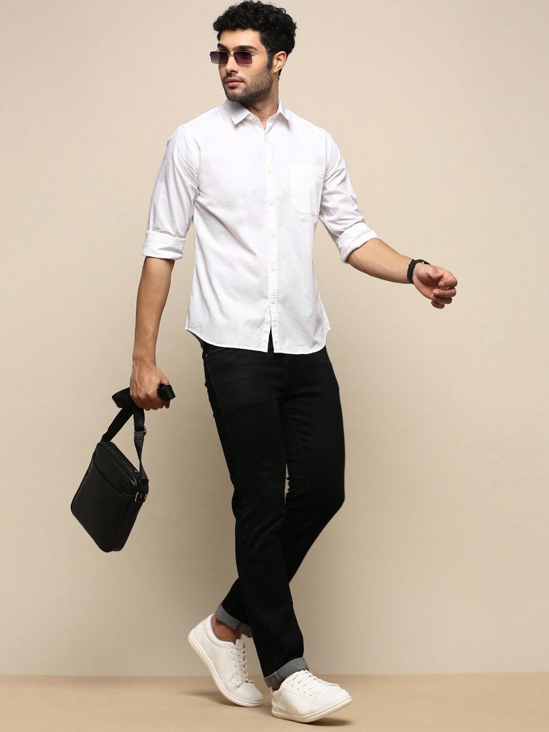 

INVICTUS Sport Slim Fit Horizontal Striped Cotton Casual Shirt, White