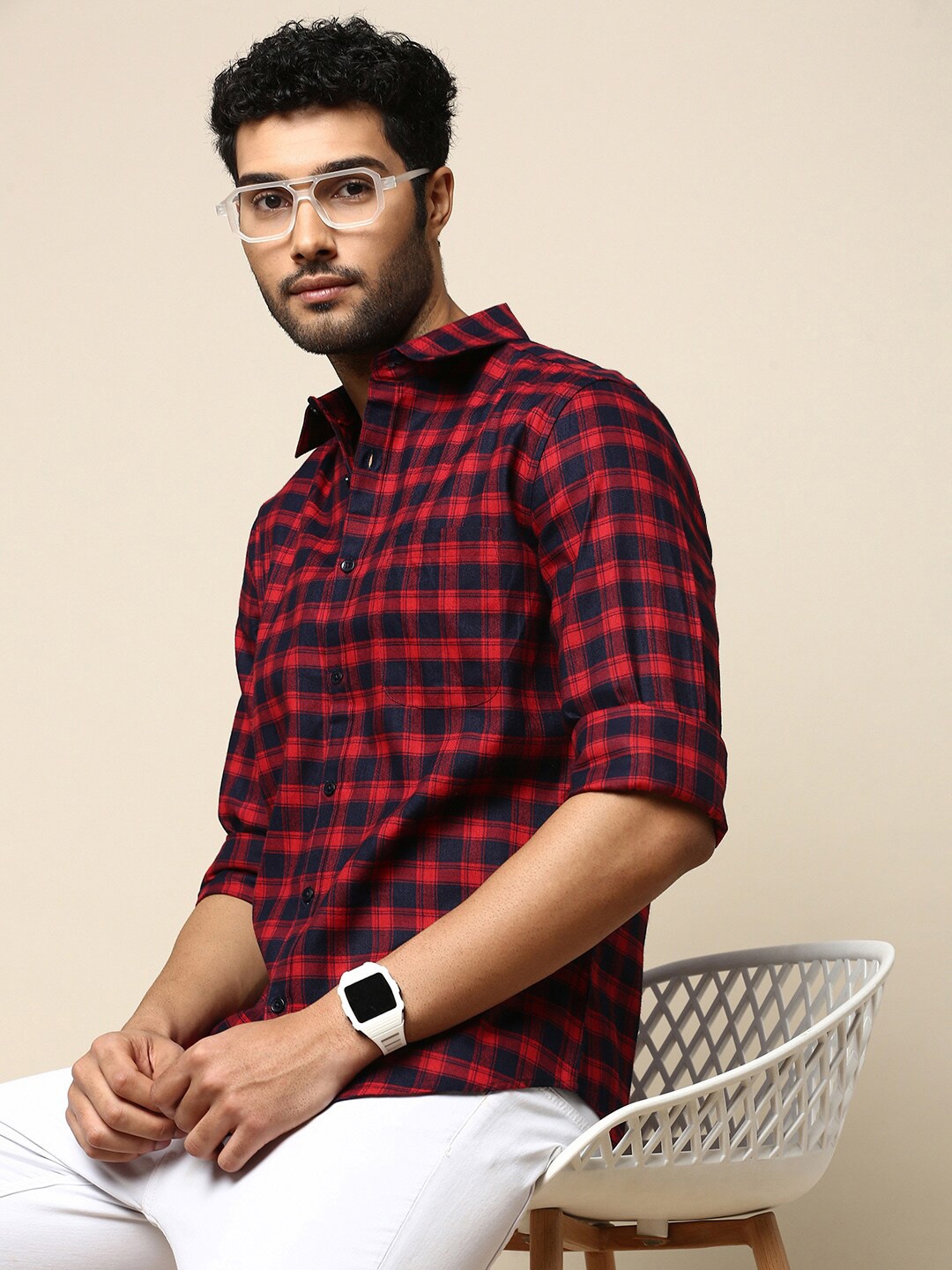 

INVICTUS Sport Slim Fit Tartan Checked Twill Cotton Casual Shirt, Navy blue