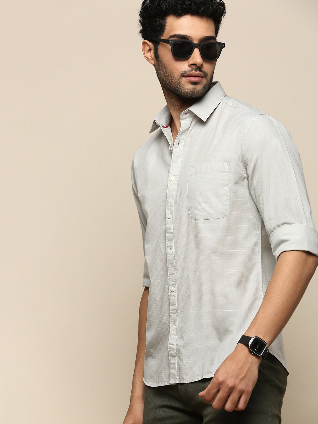 

INVICTUS Sport Slim Fit Horizontal Striped Cotton Casual Shirt, Grey