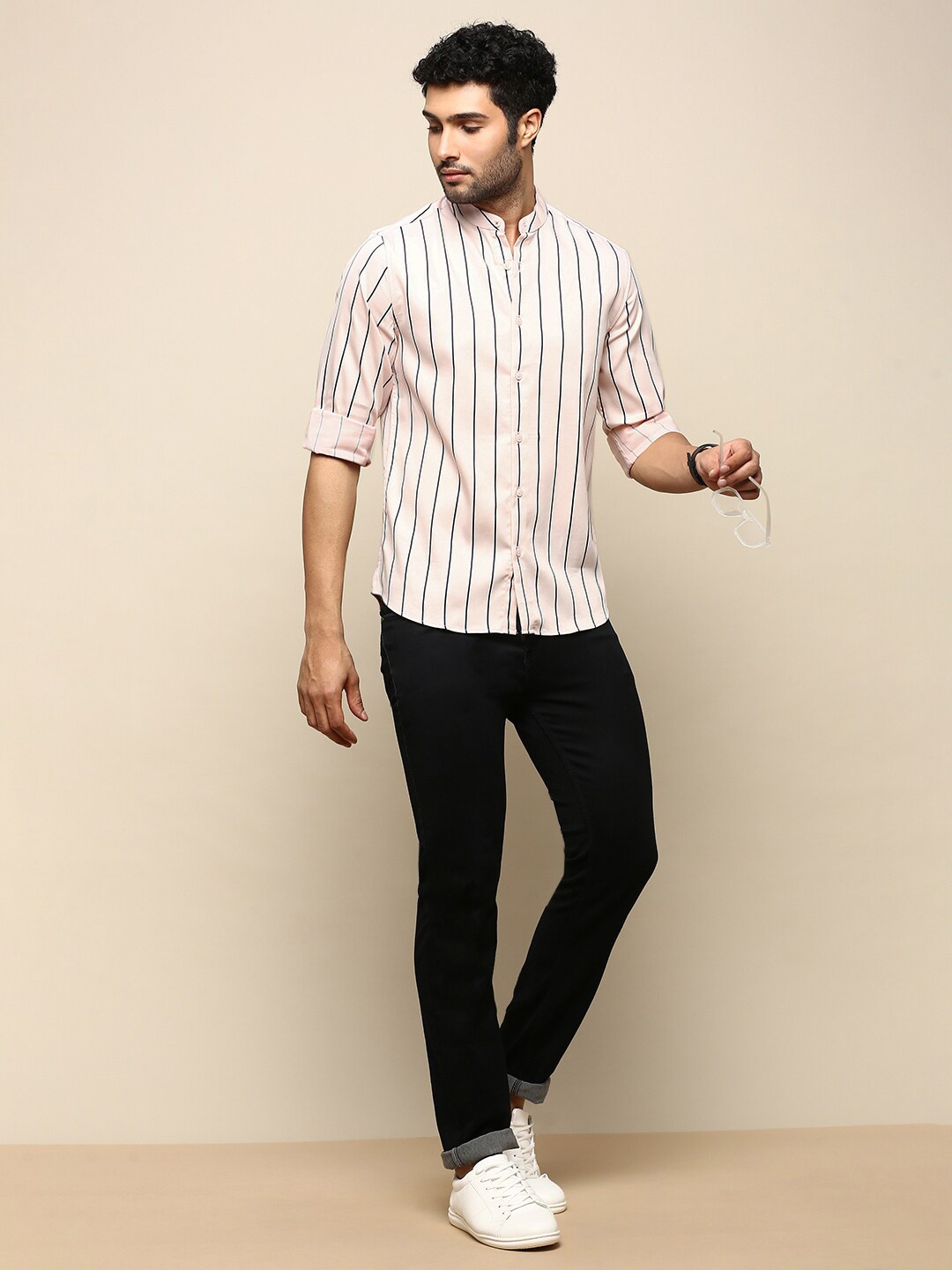 

INVICTUS Sport Slim Fit Striped Cotton Casual Shirt, Peach