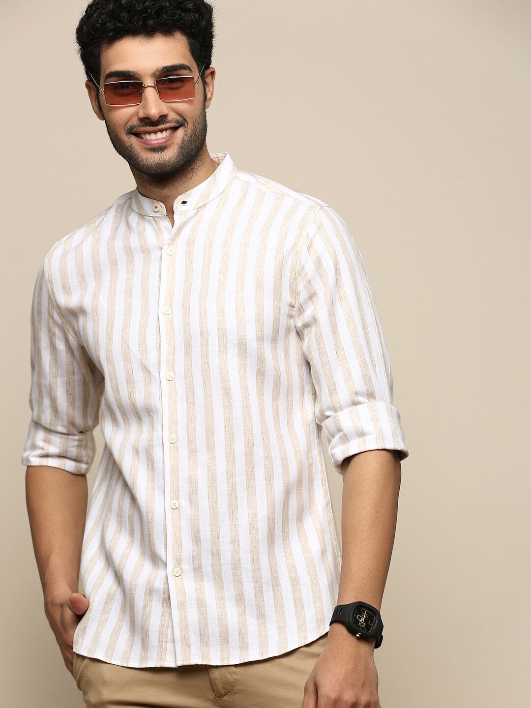 

INVICTUS Sport Slim Fit Striped Cotton Casual Shirt, Off white