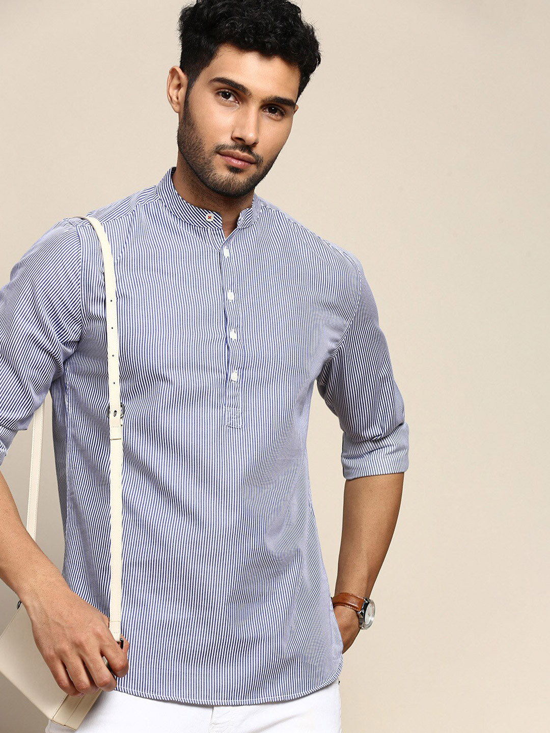 

INVICTUS Sport Slim Fit Vertical Striped Cotton Casual Shirt, Blue