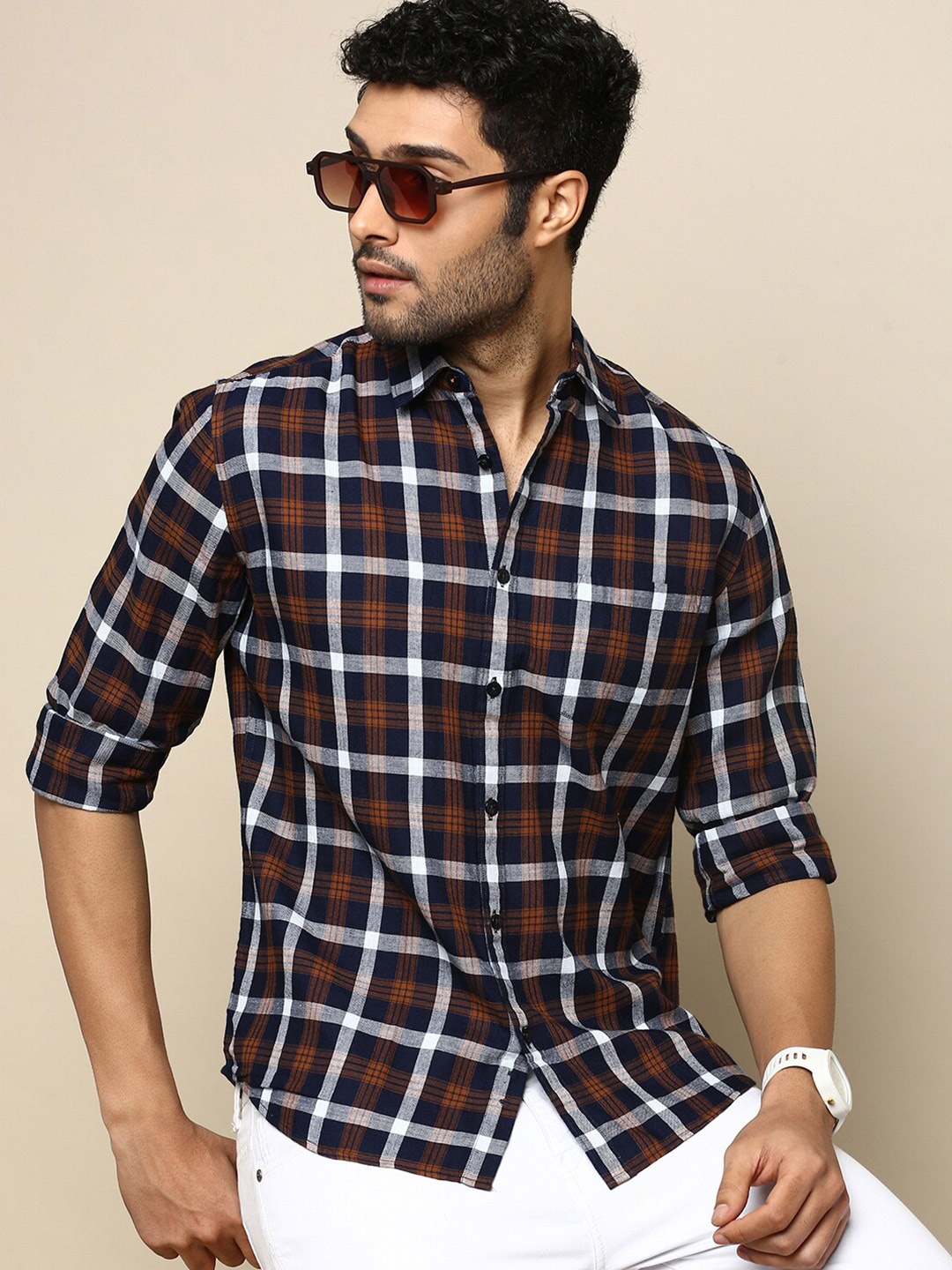 

INVICTUS Sport Slim Fit Tartan Checks Cotton Casual Shirt, Brown