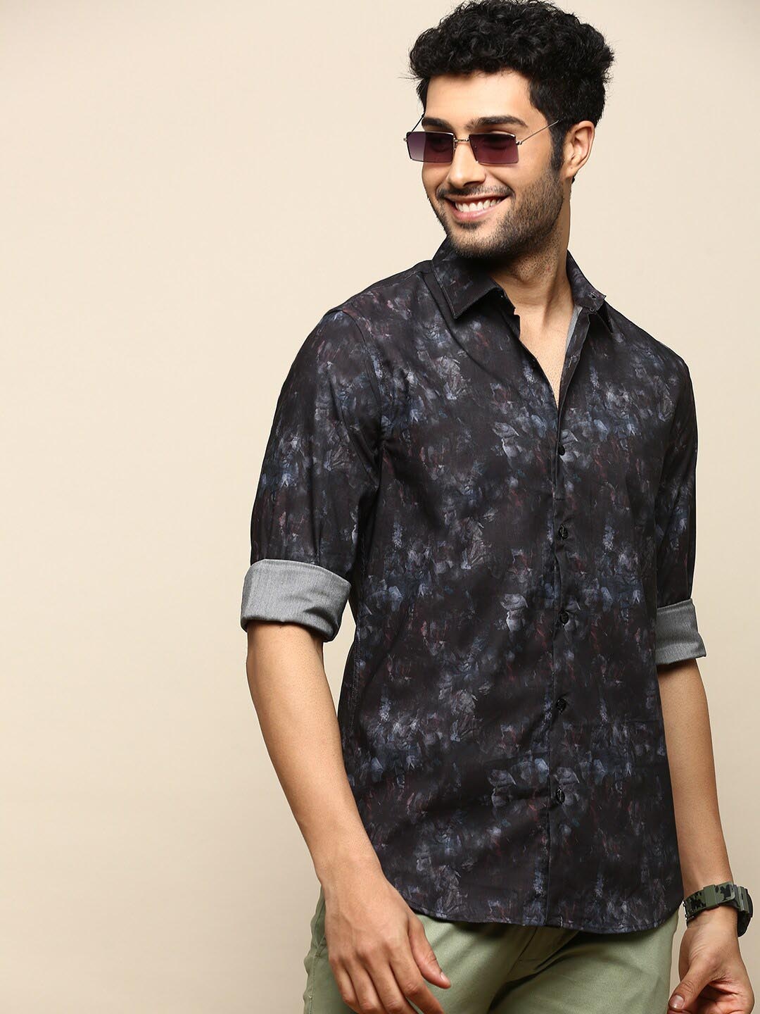 

INVICTUS Club Slim Fit Abstract Printed Cotton Casual Shirt, Black