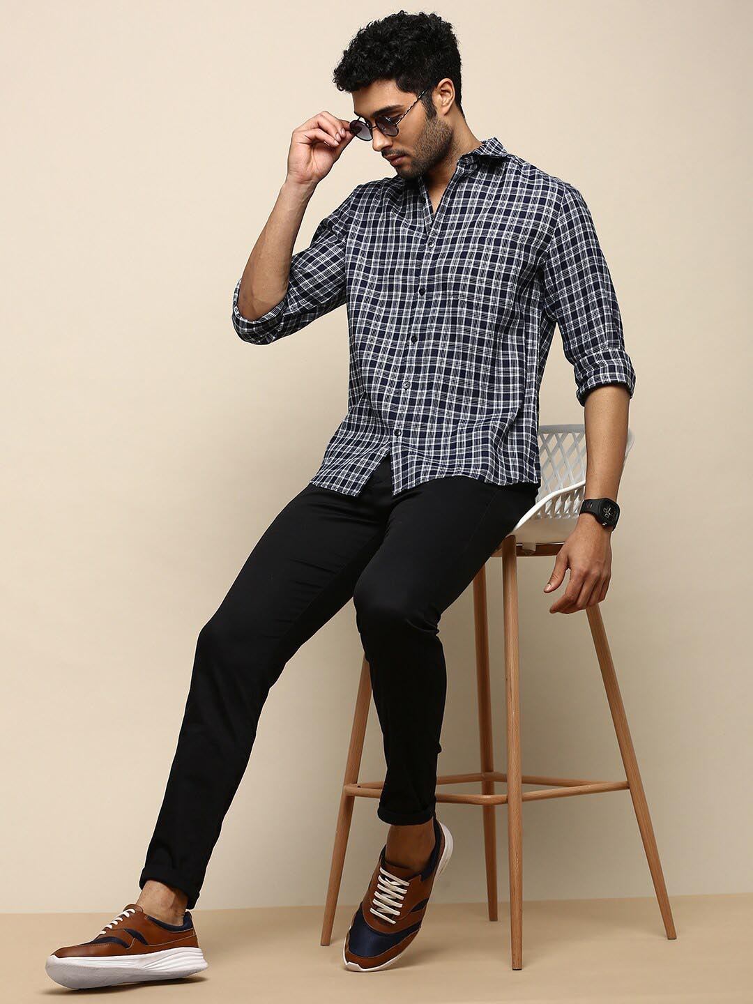 

INVICTUS Sport Slim Fit Tartan Checks Cotton Casual Shirt, White