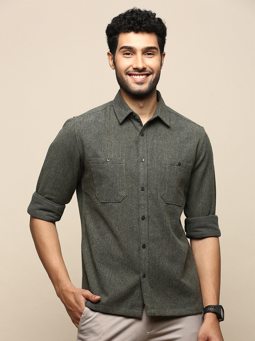 

INVICTUS Sport Slim Fit Flannel Weave Cotton Casual Shirt, Olive