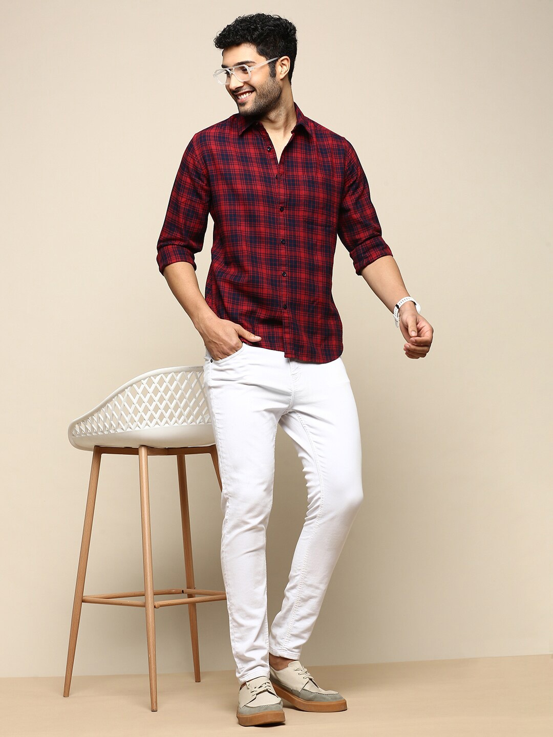 

INVICTUS Sport Slim Fit Tartan Checked Cotton Casual Shirt, Navy blue