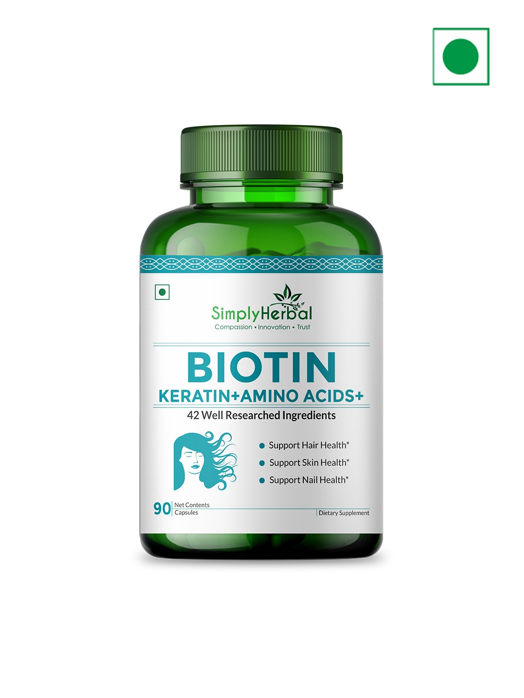 

Simply Herbal Biotin & Multivitamin Capsules with Keratin & Amino Acids - 90 Capsules, Green