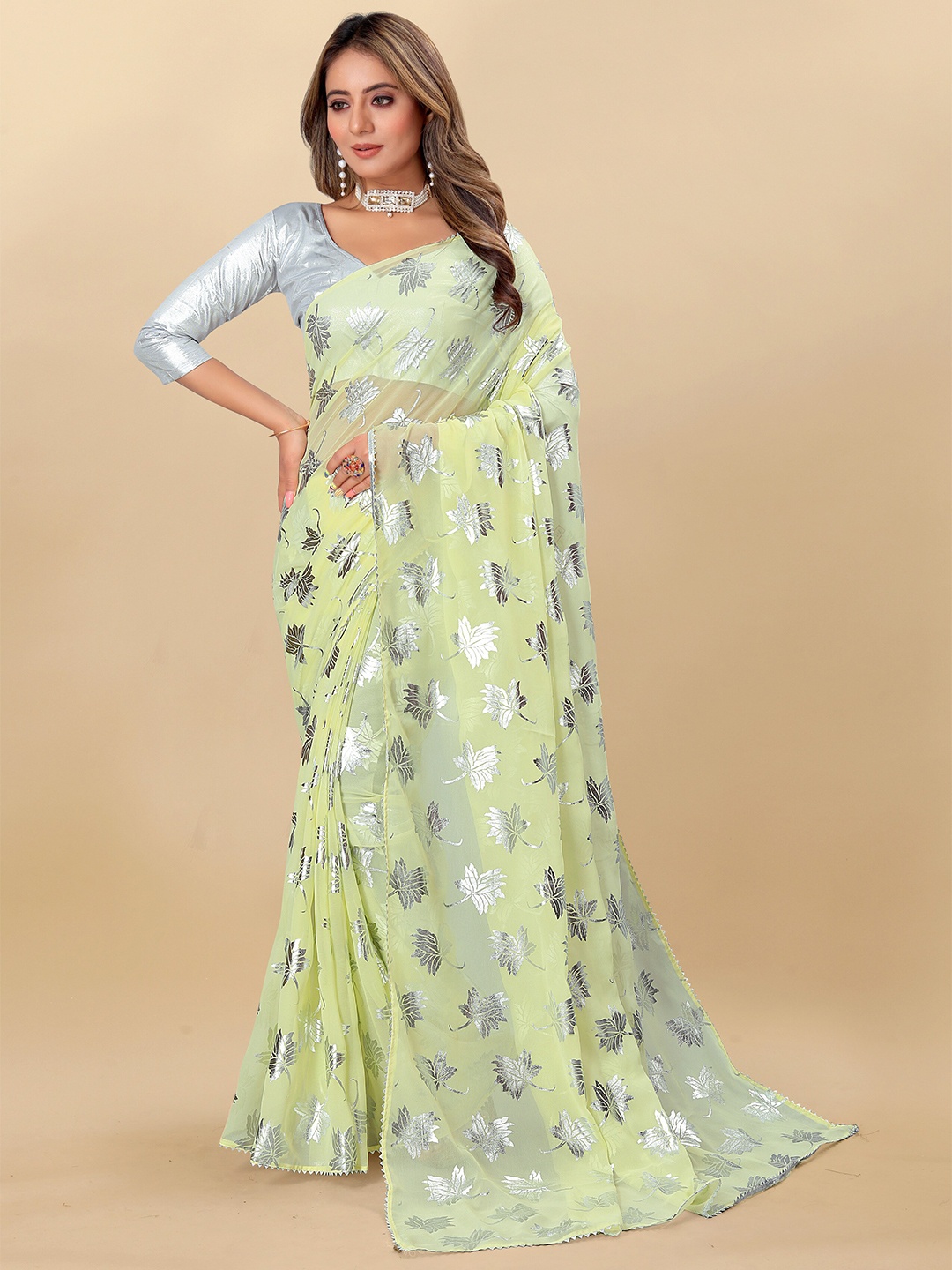 

Rhey Floral Printed Pure Georgette Fusion Saree, Yellow