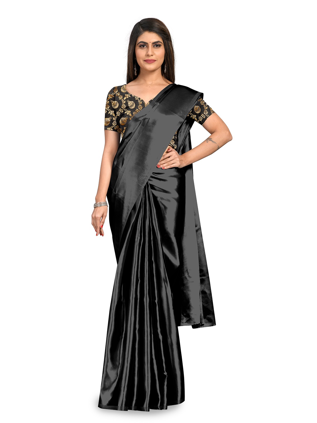 

Rhey Satin Luxurious Elegance Saree, Black
