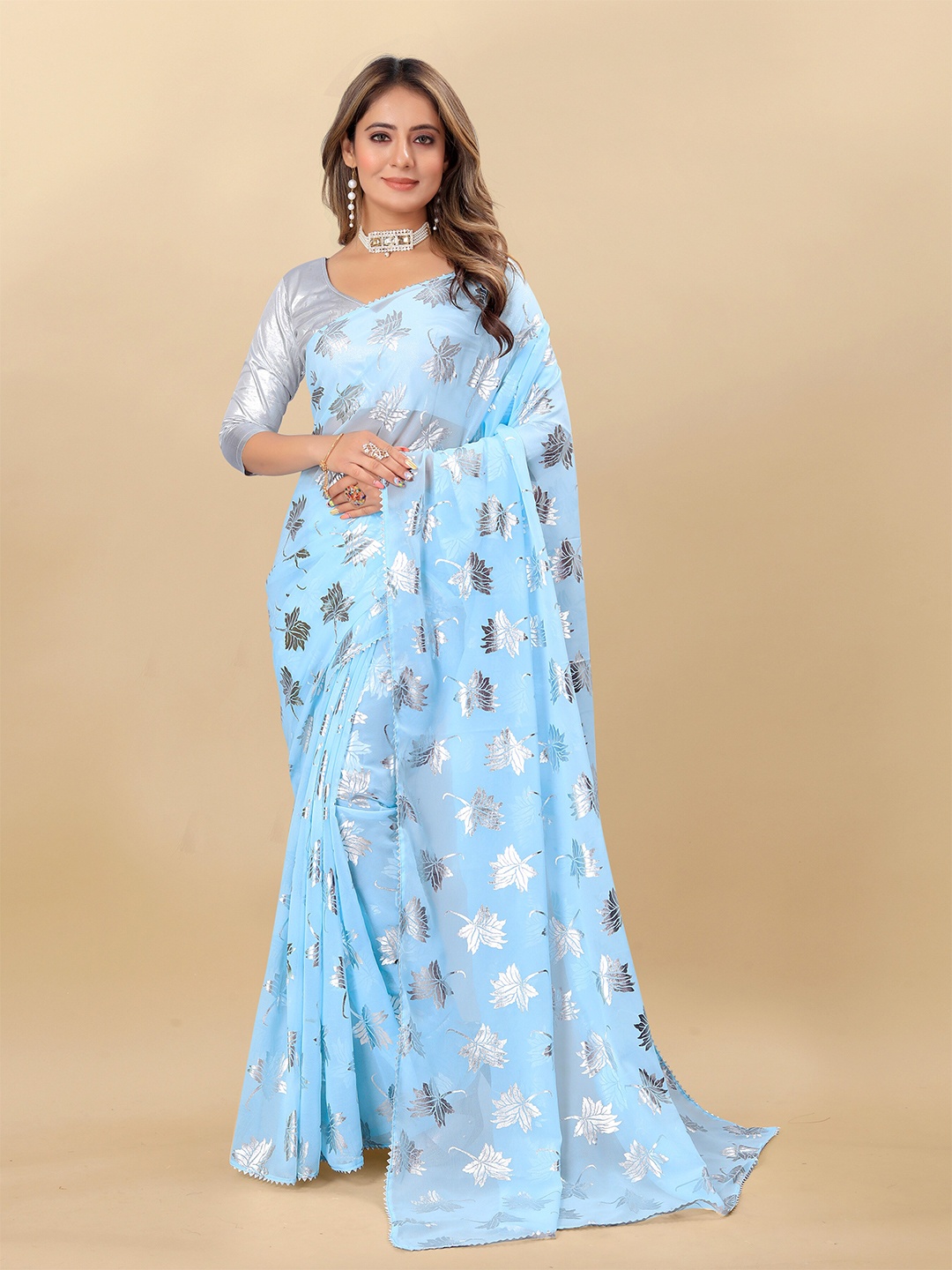 

Rhey Floral Printed Pure Georgette Fusion Saree, Blue