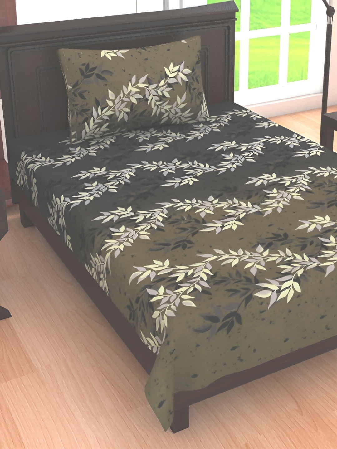 

RRC Black & Brown Floral Printed 144 TC Single Bedsheet with 1 Pillow Covers