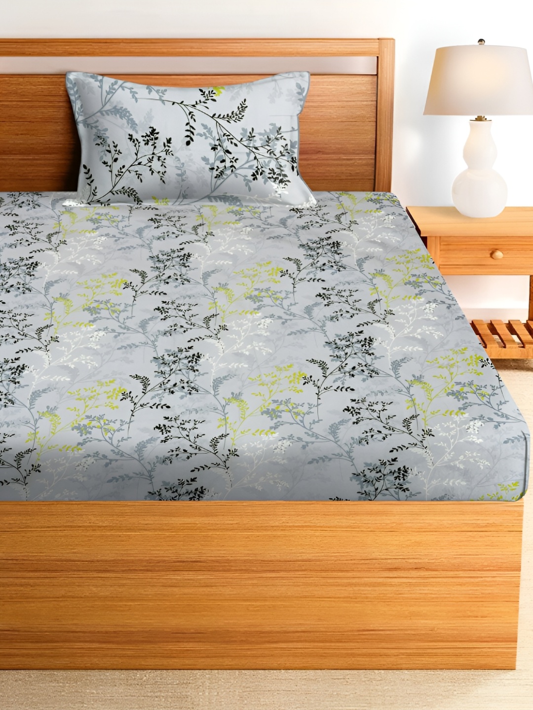 

RRC Grey Floral 144 TC Single Bedsheet Set