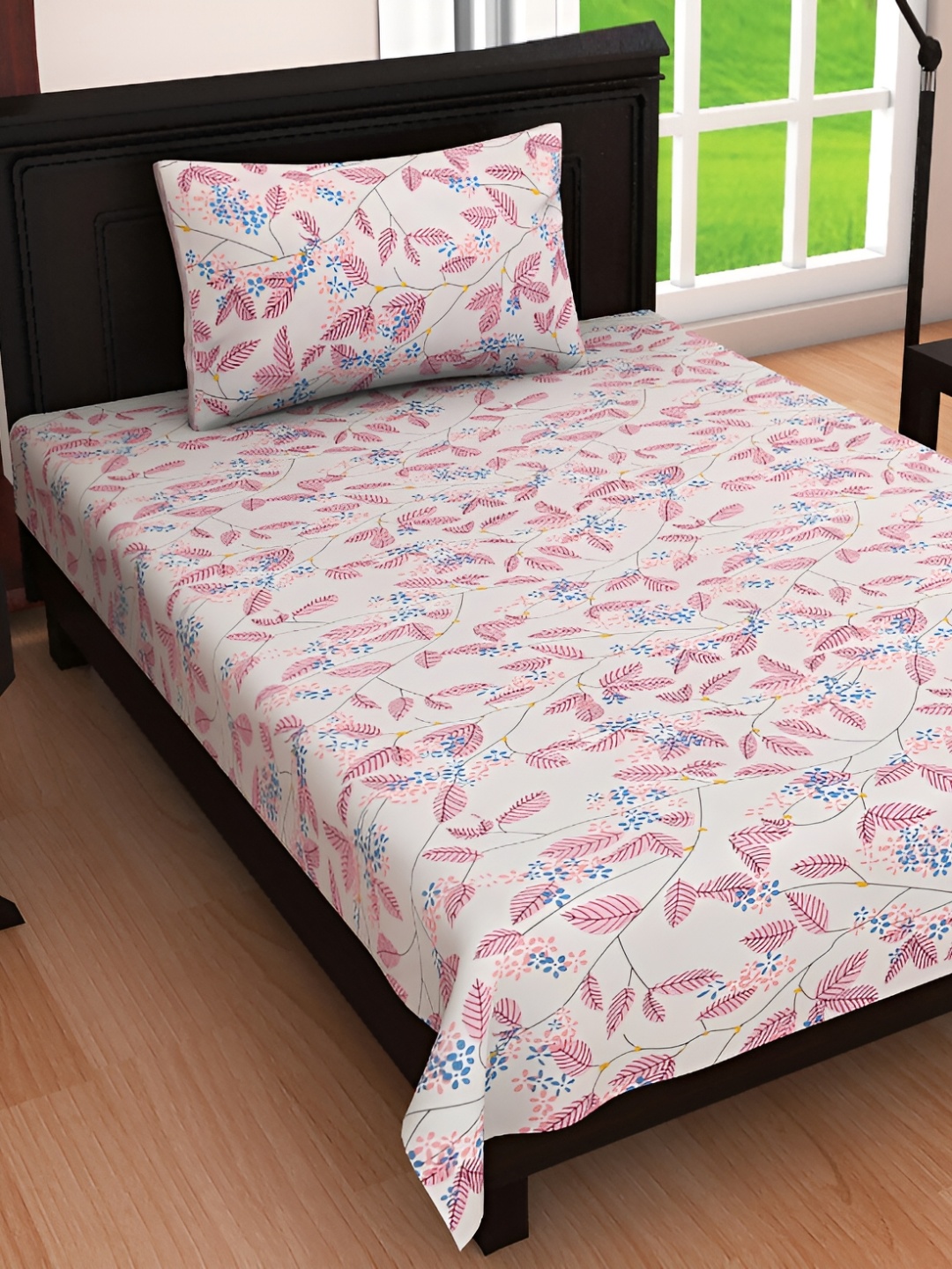 

RRC White & Pink Floral Printed 144 TC Single Bedsheet with 1 Pillow Cover