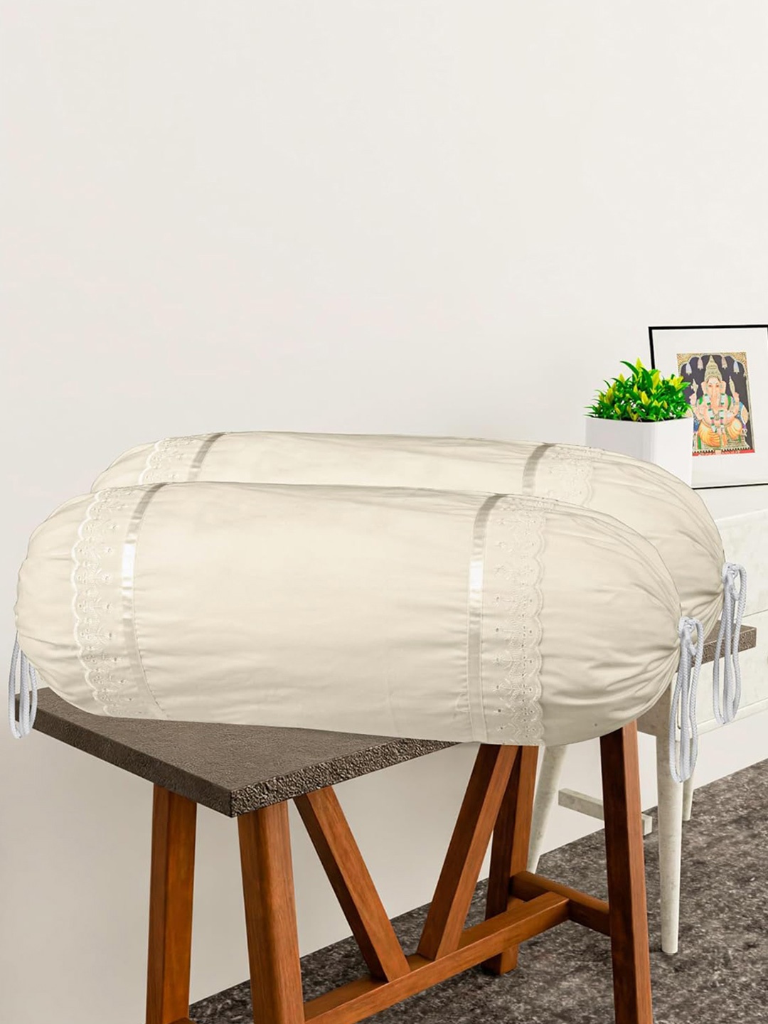

Kuber Industries Cream 4 Pieces Printed Cotton Bolster Covers