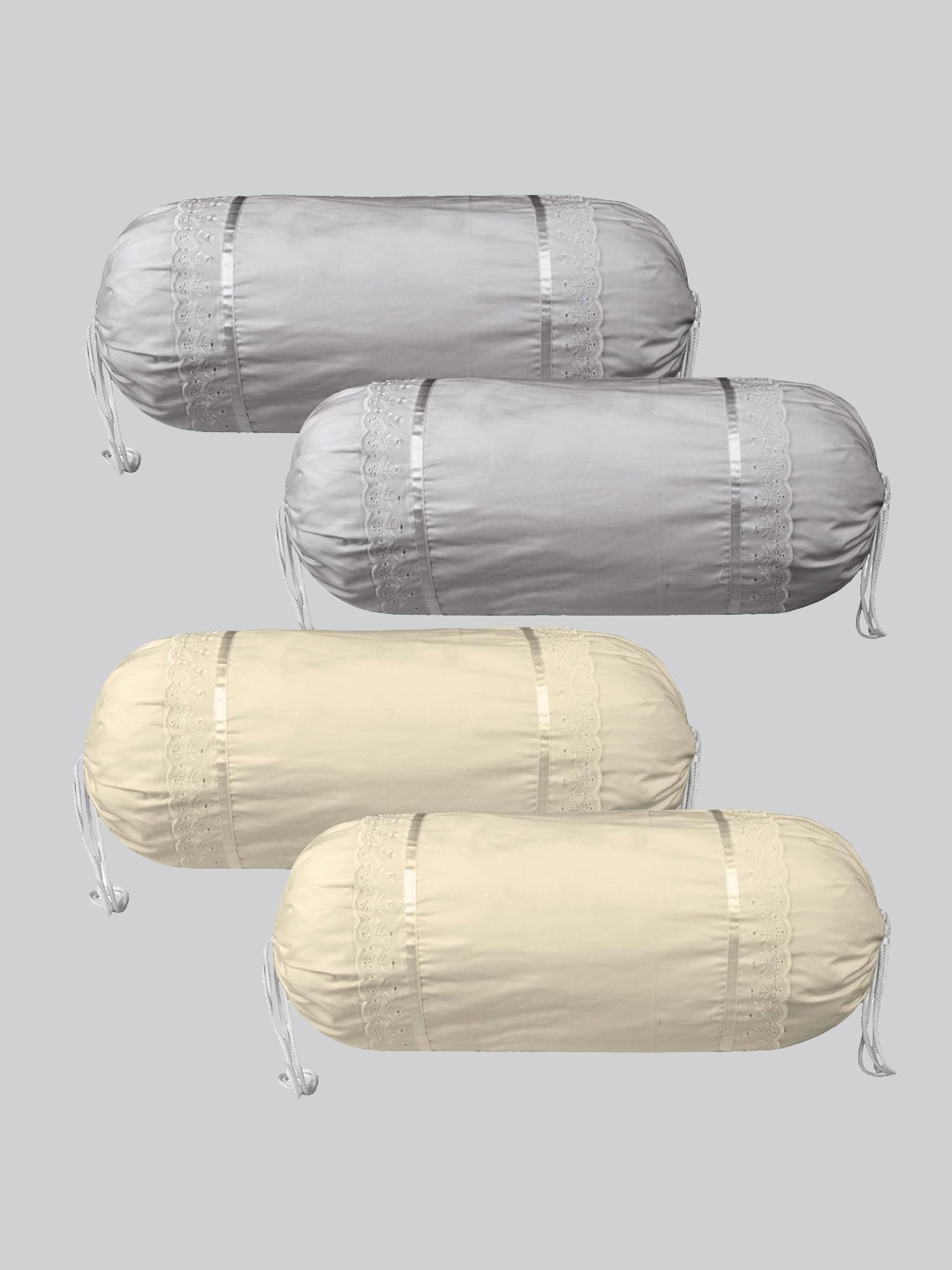 

Kuber Industries White 4 Pieces Cotton Bolster Covers