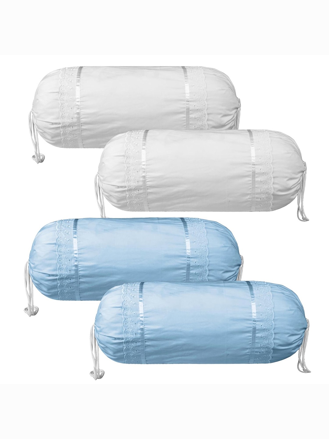 

Kuber Industries White & Blue 4 Pieces Cotton Bolster Covers