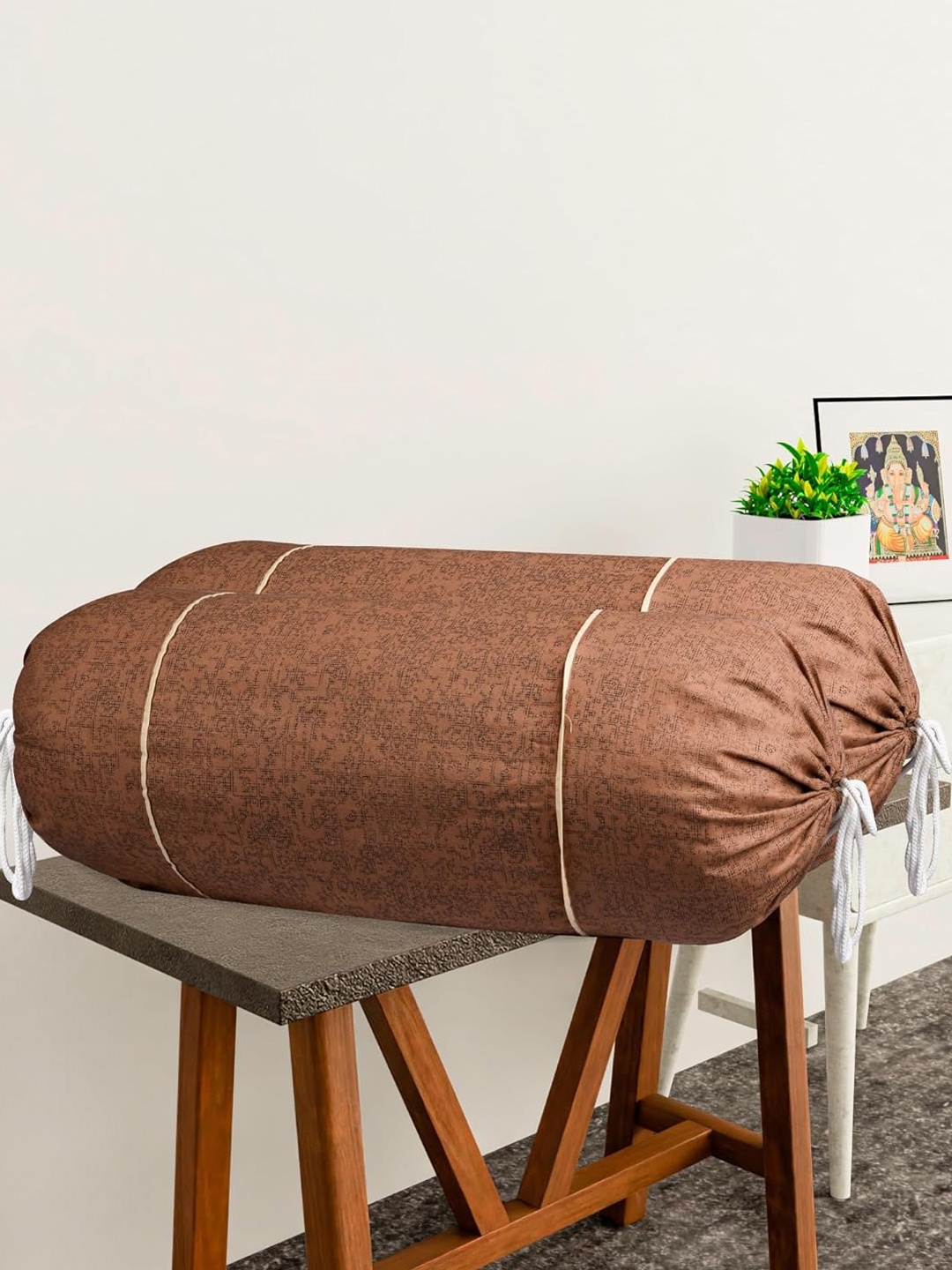 

Kuber Industries 2 Pieces Brown Printed Cotton Bolster Covers