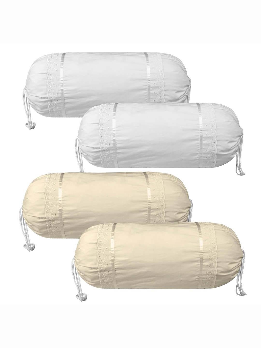 

Kuber Industries White & Cream 4 Pieces Cotton Bolster Covers