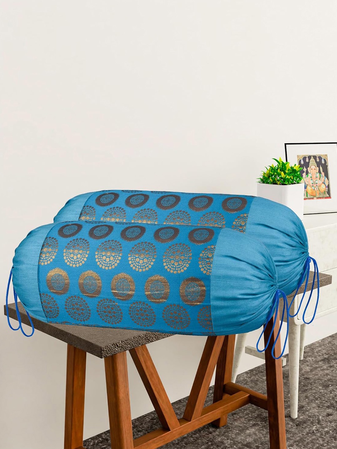 

Kuber Industries Blue & Gold Toned 6 Pieces Printed Bolster Covers