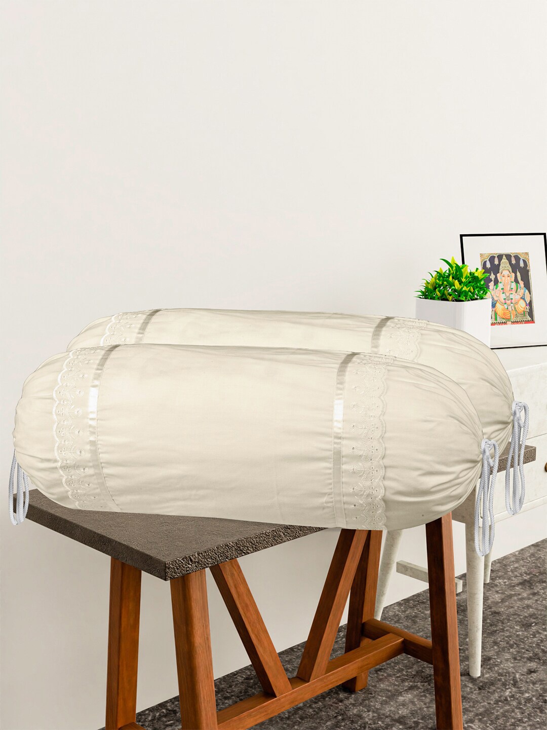 

Kuber Industries Cream Coloured 4 Pieces Printed Cotton Bolster Covers