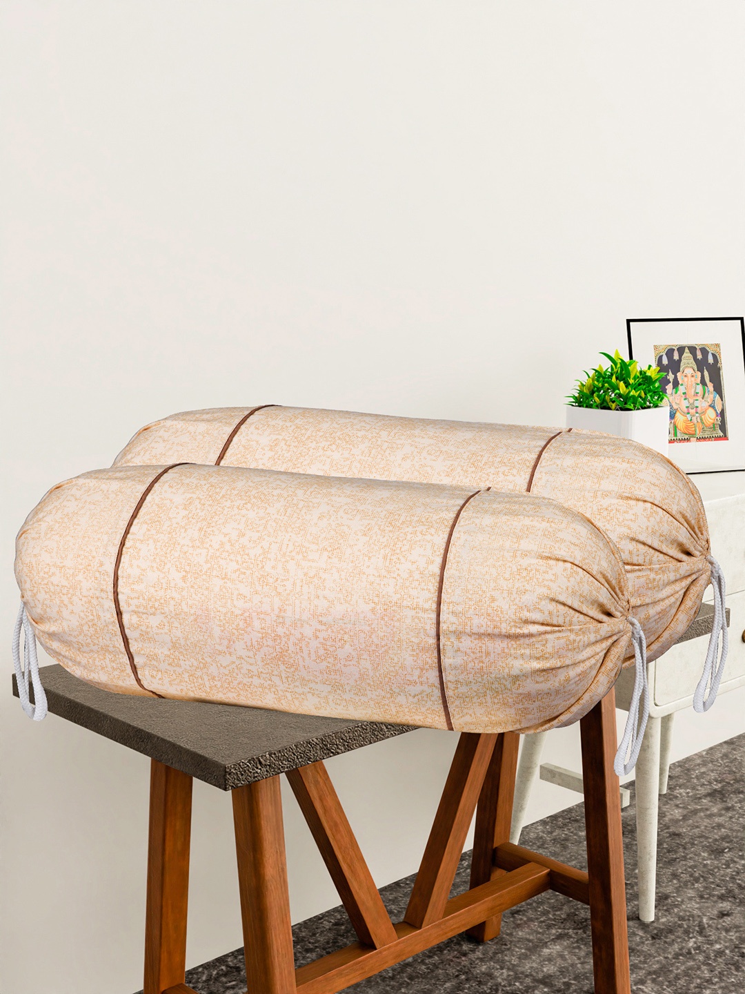 

Kuber Industries White & Beige 4 Pieces Printed Cotton Bolster Covers