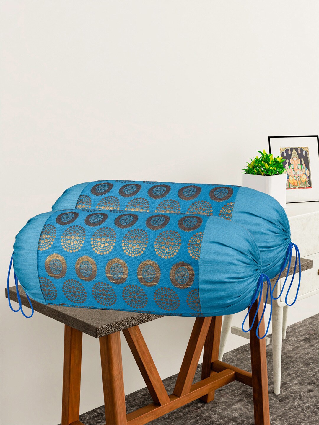 

Kuber Industries Blue & Gold Toned 2 Pieces Printed Bolster Covers