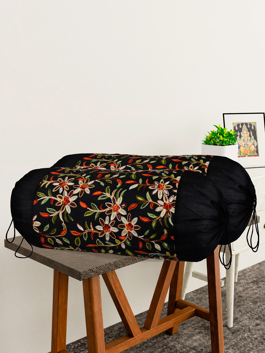 

Kuber Industries Black & Green 4 Pieces Embroidered Bolster Covers