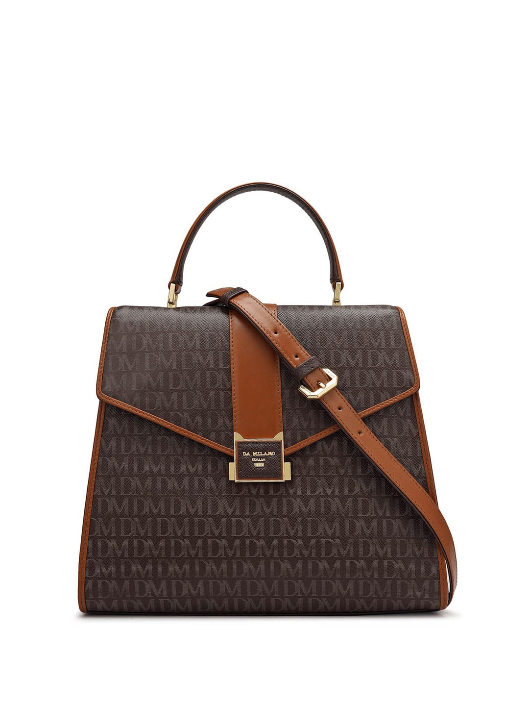 

Da Milano Typography Printed Leather Satchel, Brown