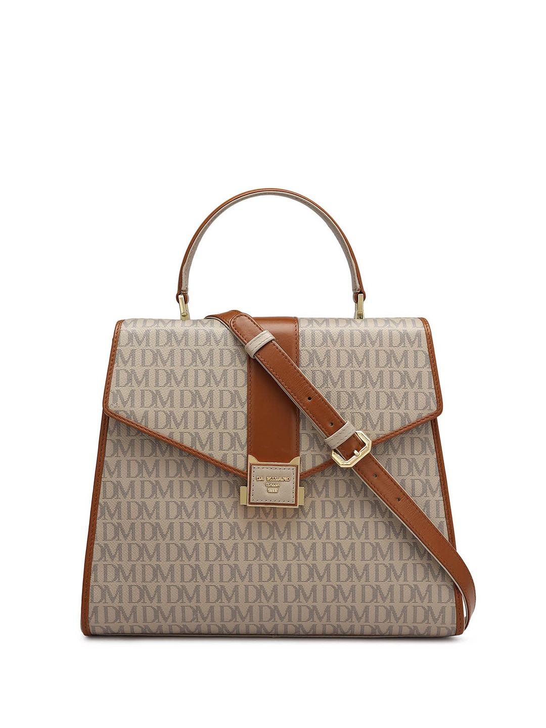 

Da Milano Typography Printed Leather Satchel, White