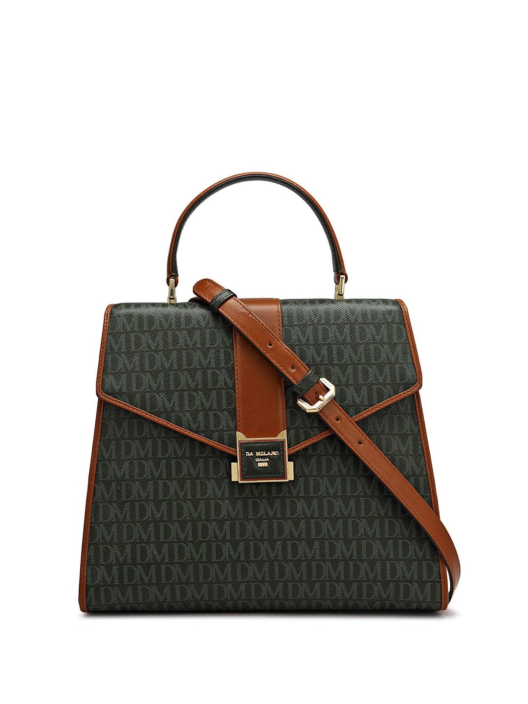 

Da Milano Typography Printed Structured Leather Satchel, Green