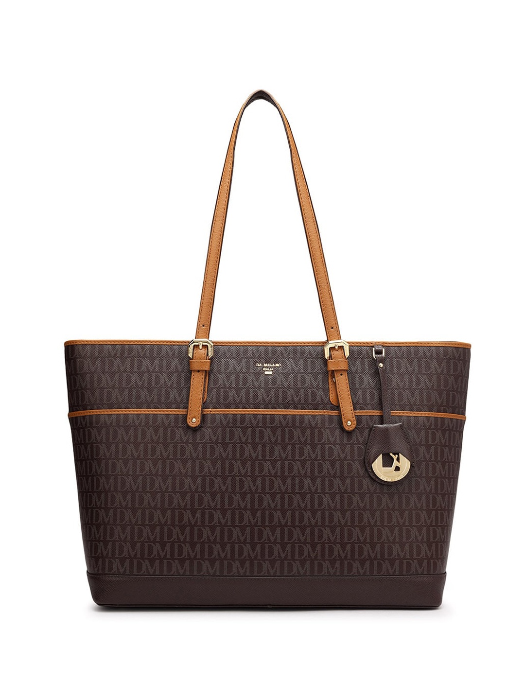

Da Milano Typography Printed Shopper Leather Tote Bag, Brown