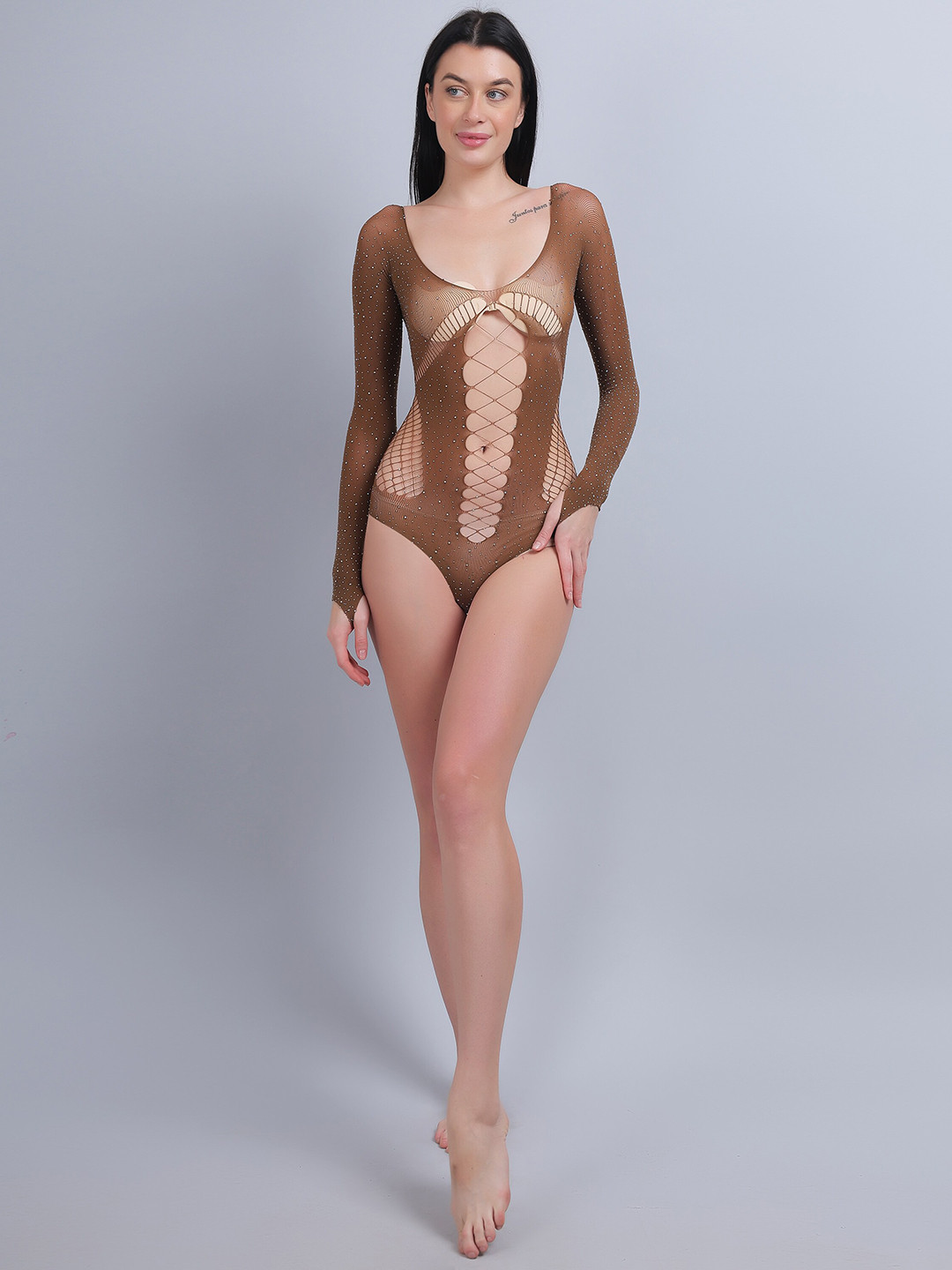 

COLOR STYLE Self-Design Round Neck Baby Doll, Brown