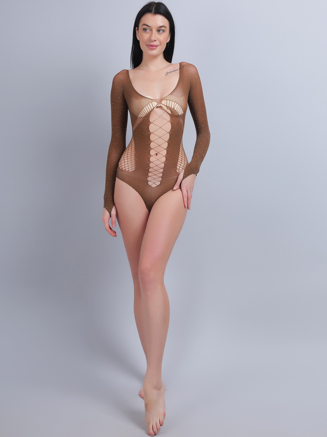 COLOR STYLE Self-Design Round-Neck Baby Doll, Brown