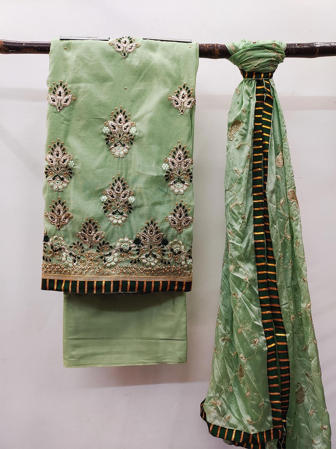 

MANVAA Ethnic Motifs Embroidered Unstitched Dress Material, Green