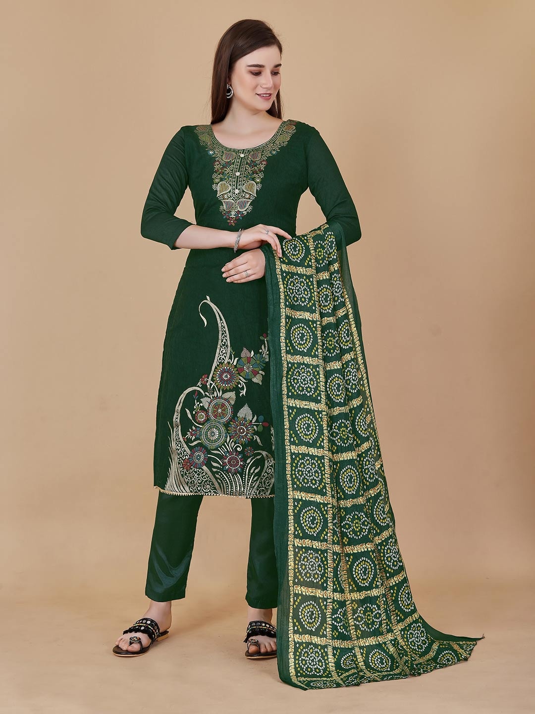 

MANVAA Ethnic Motifs Woven Design Unstitched Dress Material, Green