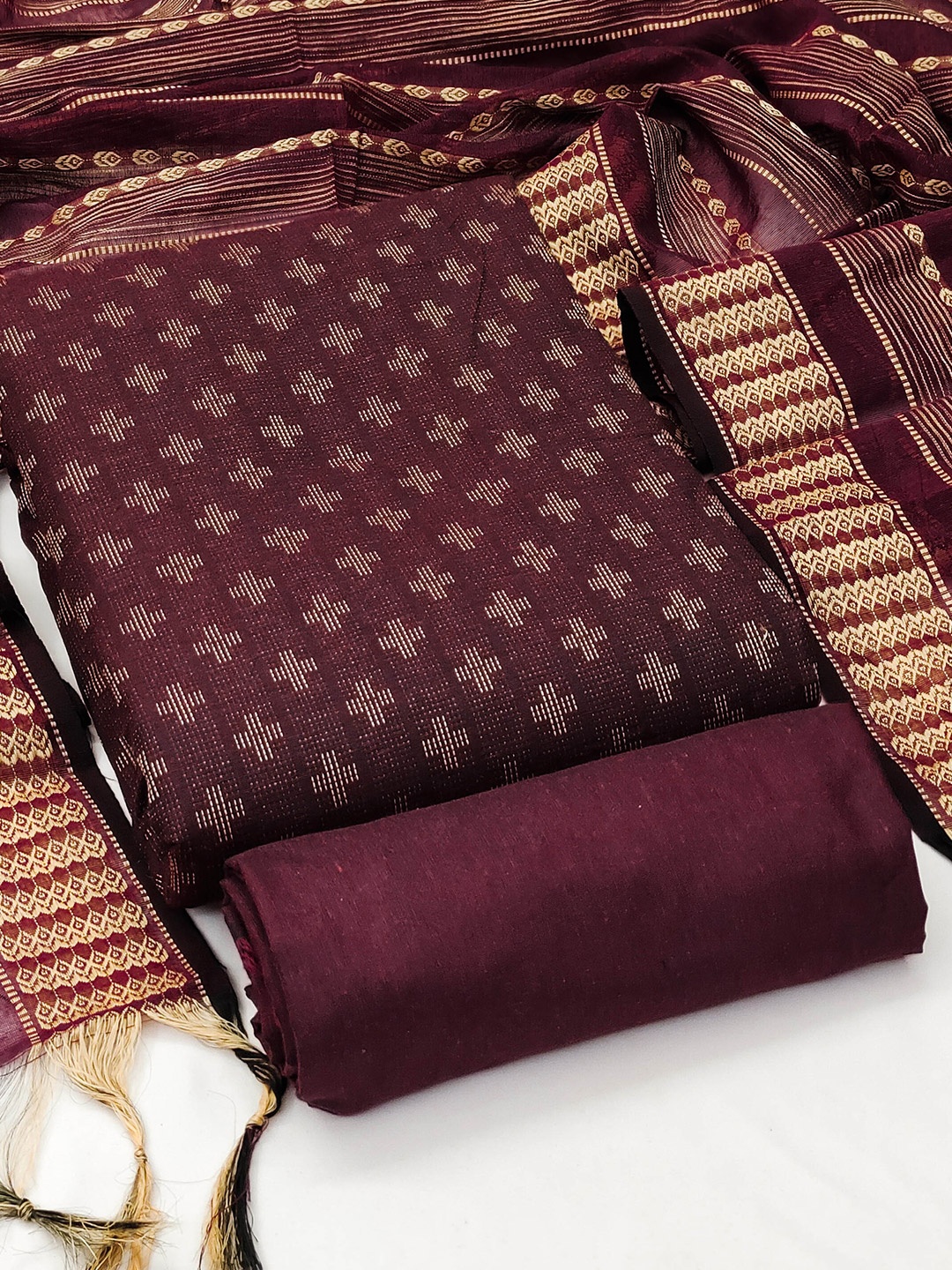 

MANVAA Floral Woven Design Unstitched Dress Material, Magenta