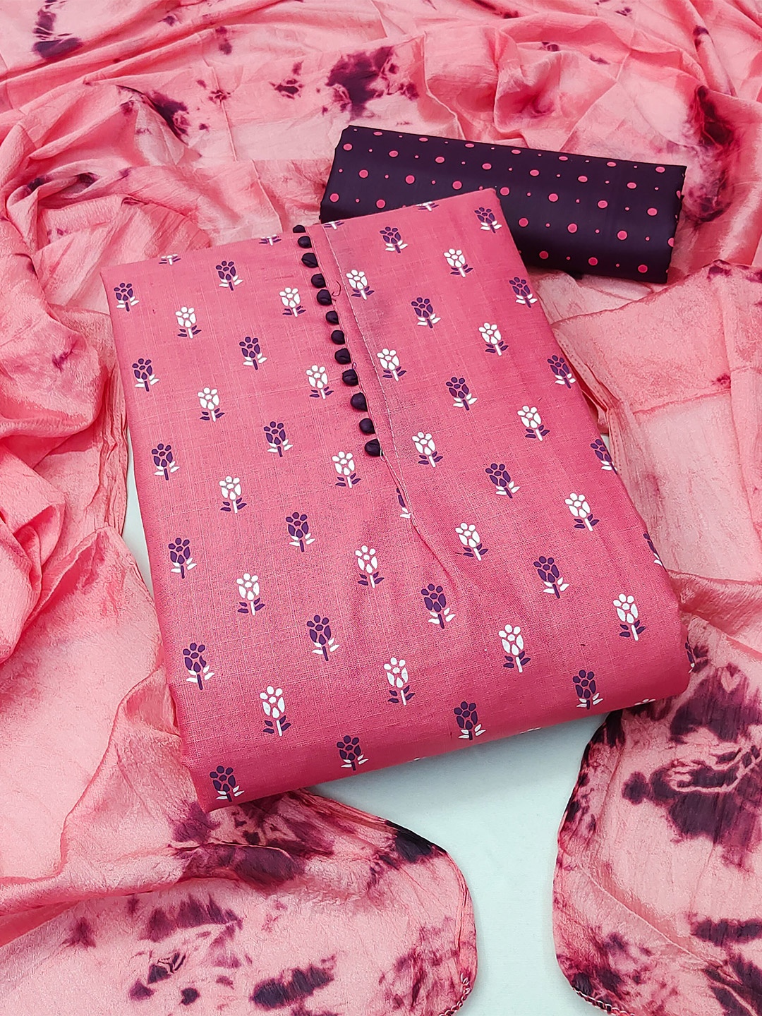 

MANVAA Floral Printed Unstitched Dress Material, Pink
