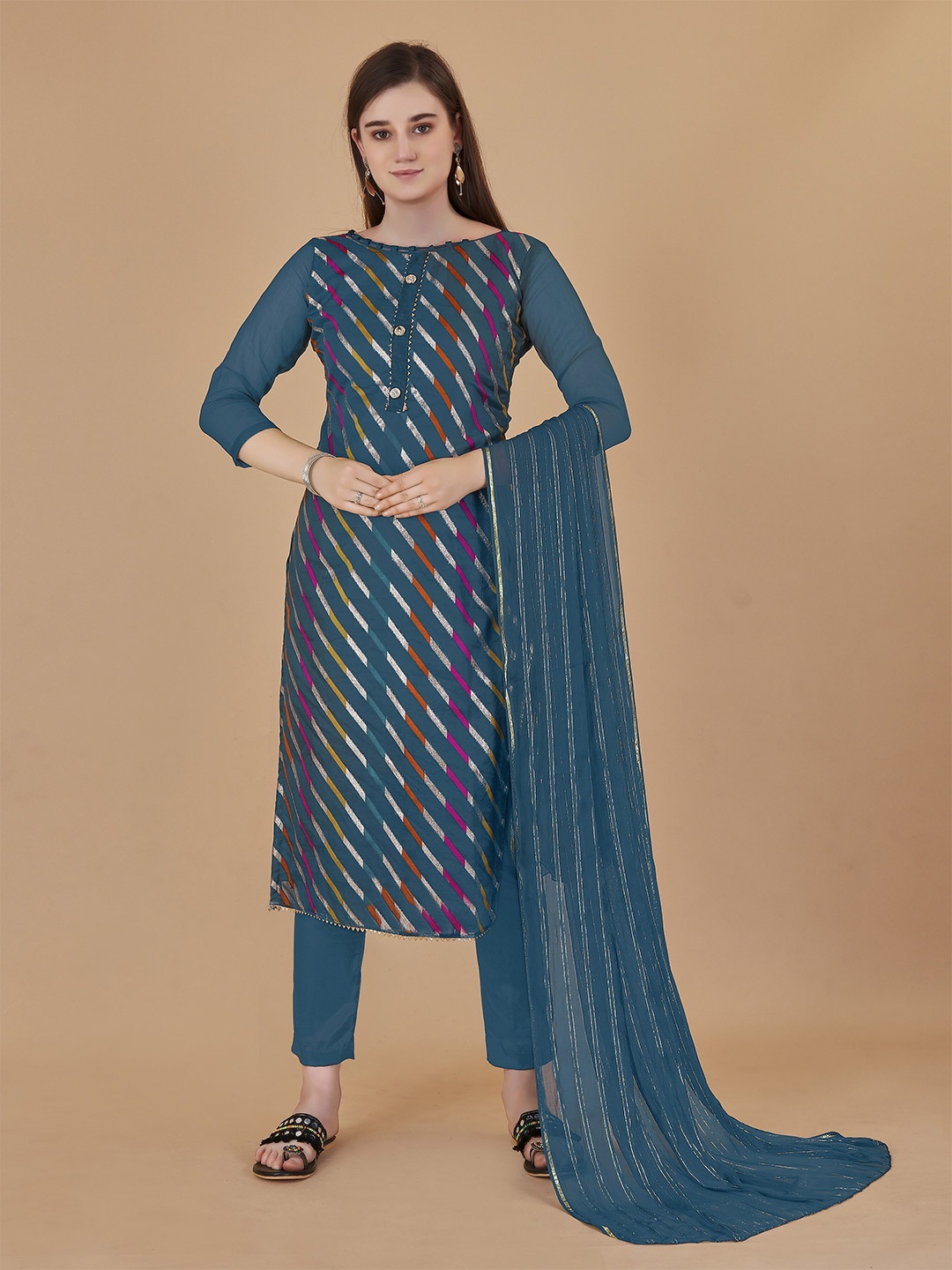 

MANVAA Woven Design Organza Jacquard Unstitched Dress Material, Turquoise blue