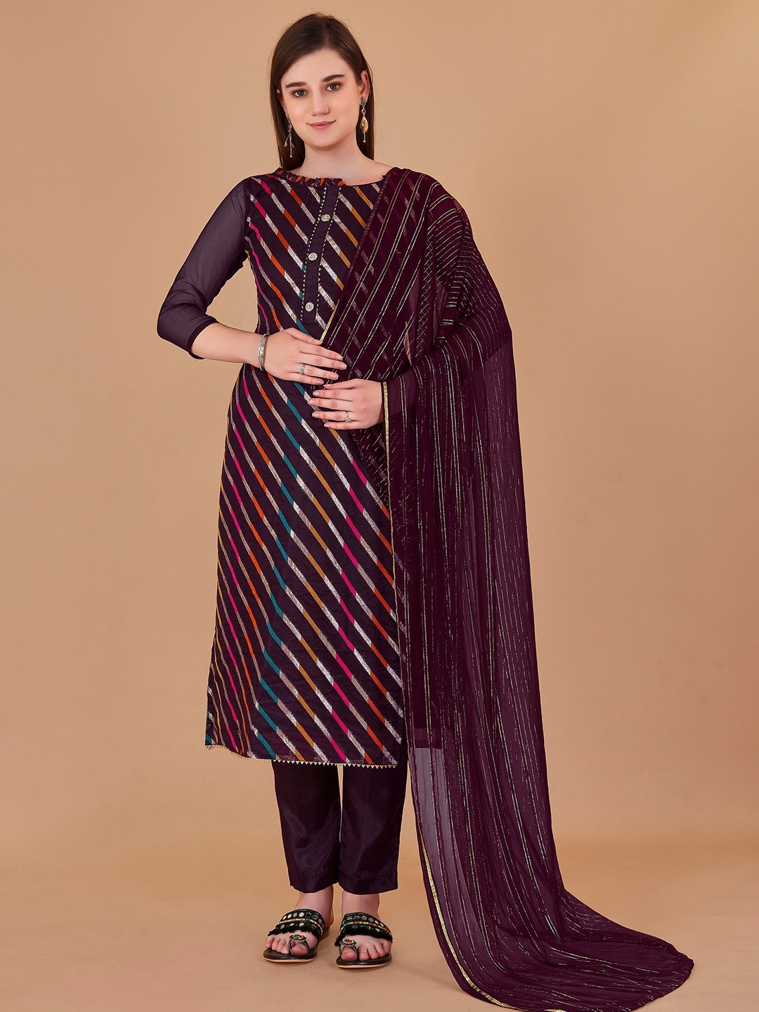 

MANVAA Striped Woven Design Unstitched Dress Material, Magenta