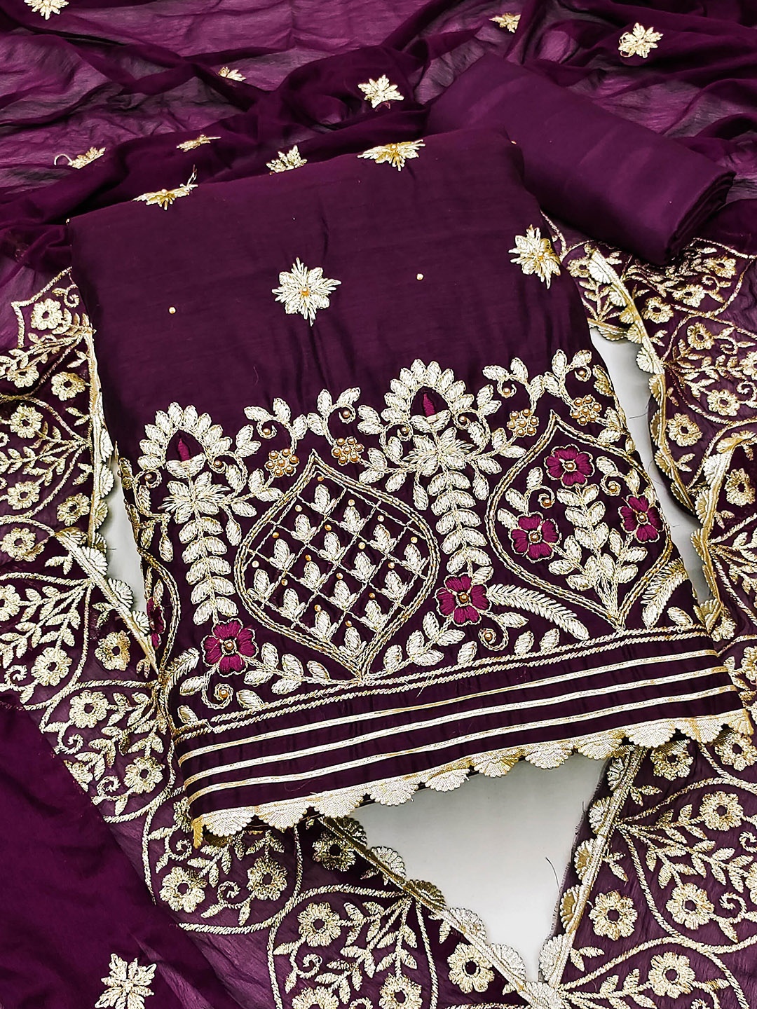 

MANVAA Ethnic Motifs Embroidered Unstitched Dress Material, Purple