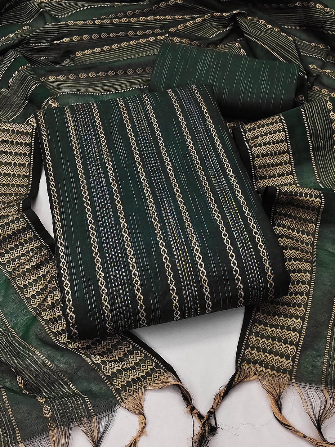 

MANVAA Striped Unstitched Dress Material, Green