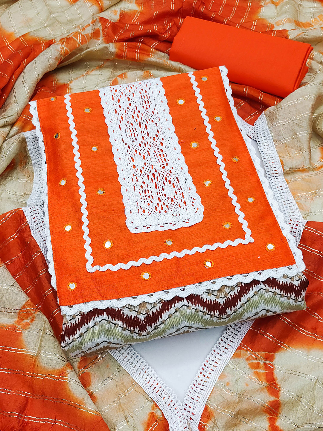 

MANVAA Geometric Printed Pure Cotton Unstitched Dress Material, Brown