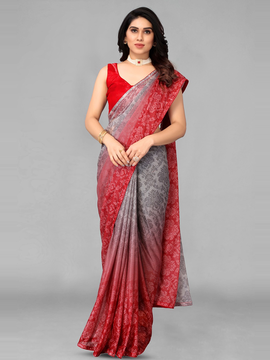 

Ashiya Fab Floral Printed Banarasi Saree, Red