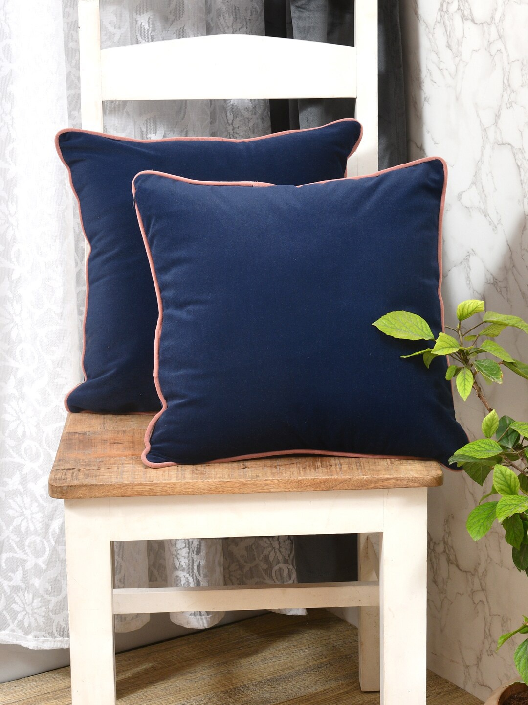 

Clasiko Blue & Pink 2 Pieces Velvet Square Cushion Covers