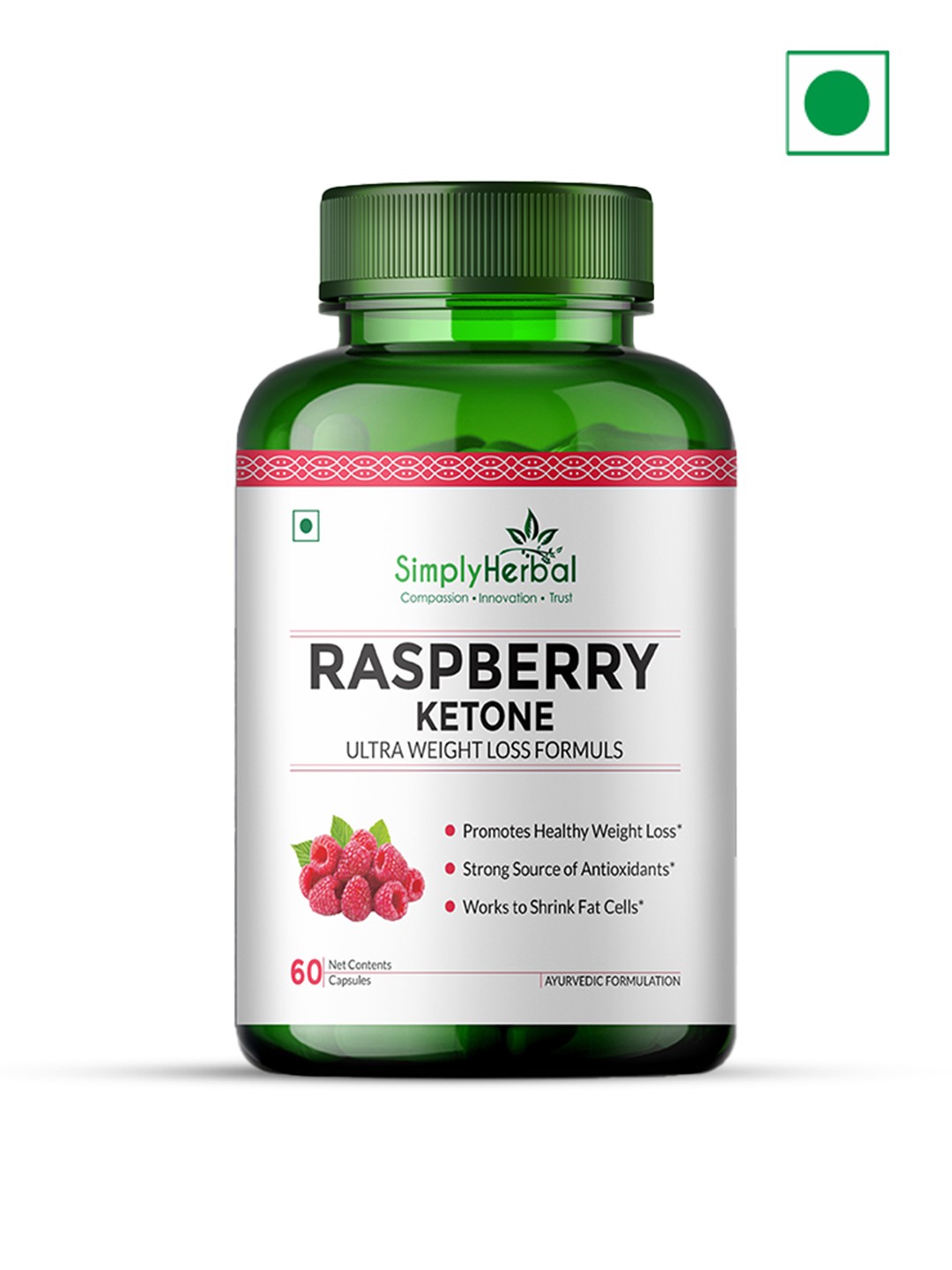 

Simply Herbal Raspberry Ketone Capsules For Healthy Weight Loss - 60 Capsules, Green